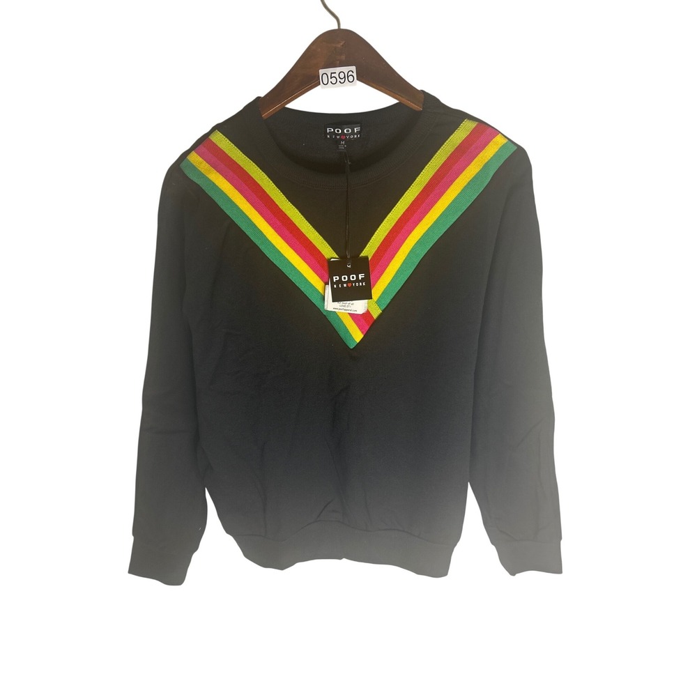 Poof‎ New York Womens Black Multi Color Chevron Stripe Crew Neck Sweatshirt M
